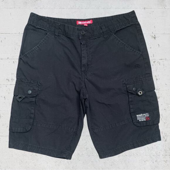 ECKO UNLTD Cargo Shorts Black Men SZ 34 Relaxed Baggy Fit Ripstop Skater Hip Hop - Picture 1 of 10